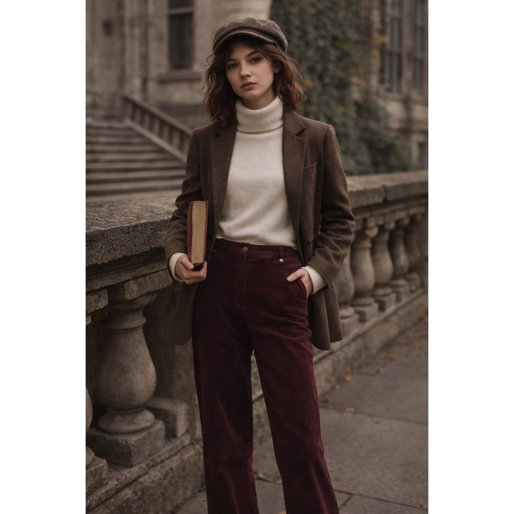 Corduroy Stretch Pants Size 10 Straight Pockets Burgandy Dressbarn Dark Academia